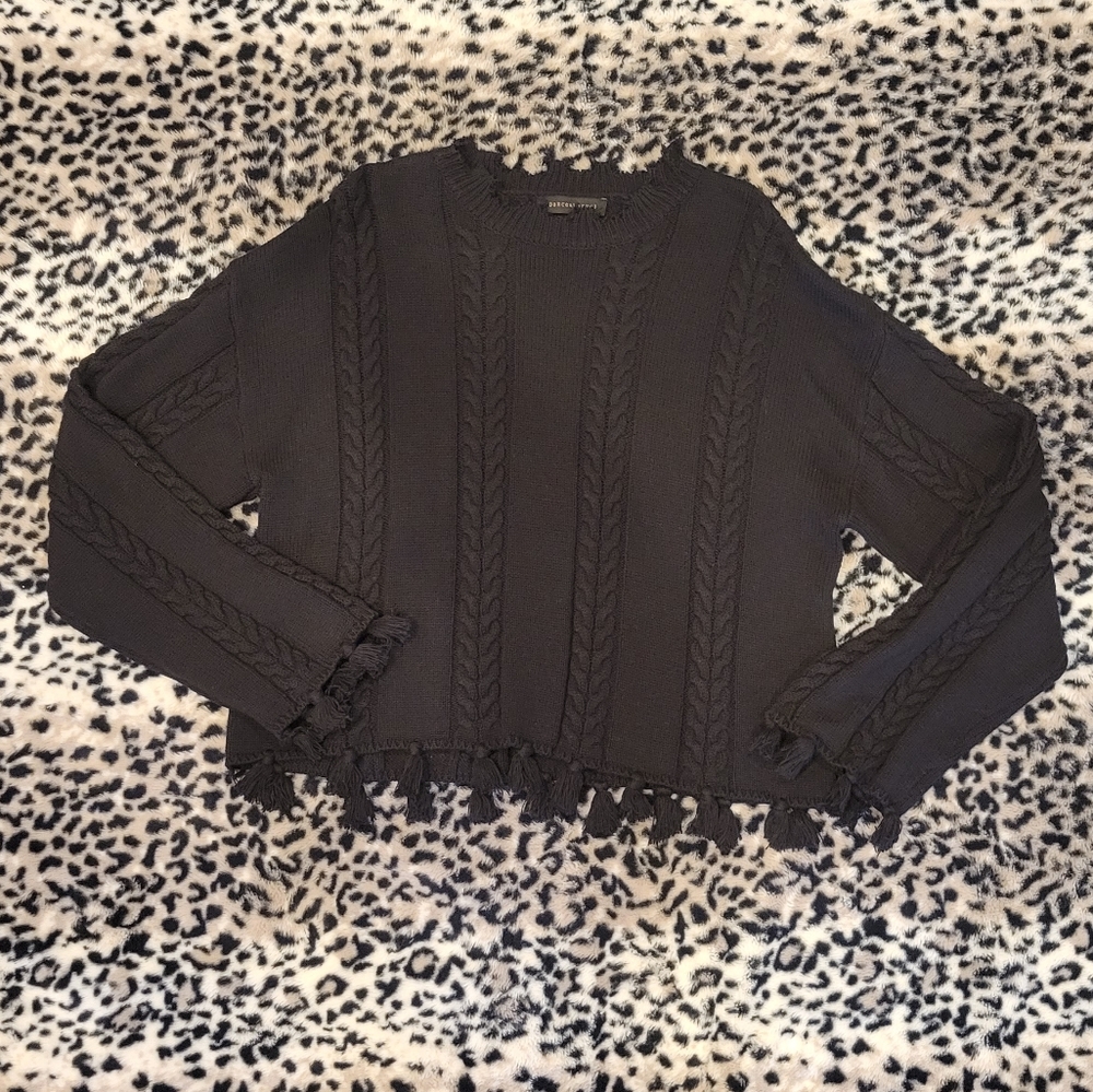 🌻 Dance & Marvel Black Cozy Sweater w/ Braid and Tassel Detail